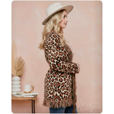 Sassy to Classy Fringe Trim Belted Leopard Cardigan