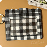 Black Buffalo Plaid Leather Bangle ID Wallet with Tassel Charm