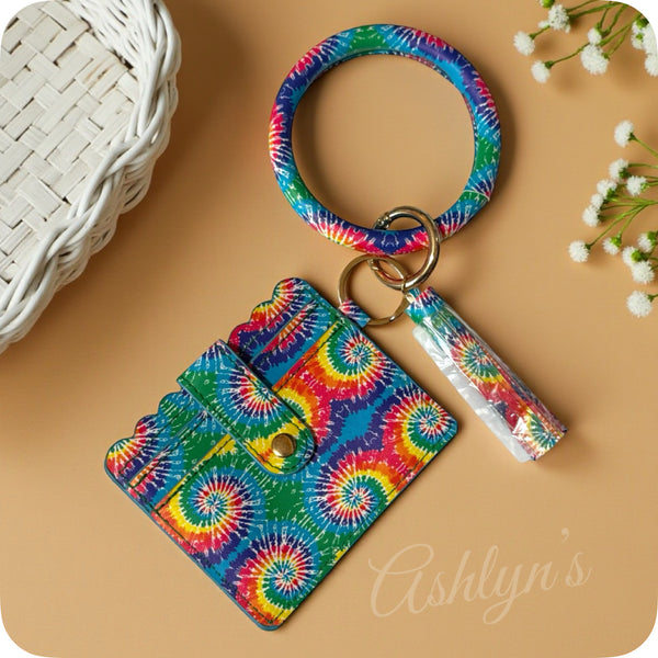 TieDye Leather Bangle ID Wallet with Tassel Charm