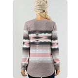 Tribal Print Taupe Pink Color Block Plus Size Sweater Top