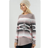 Tribal Print Taupe Pink Color Block Plus Size Sweater Top