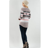 Tribal Print Taupe Pink Color Block Plus Size Sweater Top