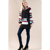 Cozy Aztec Cowl Neck Kangaroo Pocket Black Sweater Top