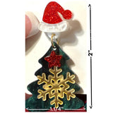 Holiday Fun-Christmas Tree with Santa Hat Topper Dangle Earrings