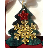 Holiday Fun-Christmas Tree with Santa Hat Topper Dangle Earrings