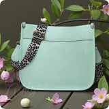 Mint Leather Cross Body Bag with Leopard Strap-Satchel-Purse