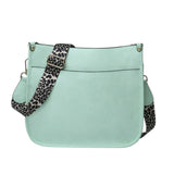 Mint Leather Cross Body Bag with Leopard Strap-Satchel-Purse
