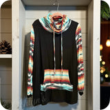 Cozy Aztec Cowl Neck Kangaroo Pocket Black Sweater Top