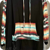 Cozy Aztec Cowl Neck Kangaroo Pocket Black Sweater Top