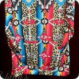 Aztec Animal Print Mix Pink Blue Hooded Sweater Top