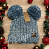 Cozy Cute Thick Pepper Knit Dual Pom Adult CC Beanies-Winter Hat