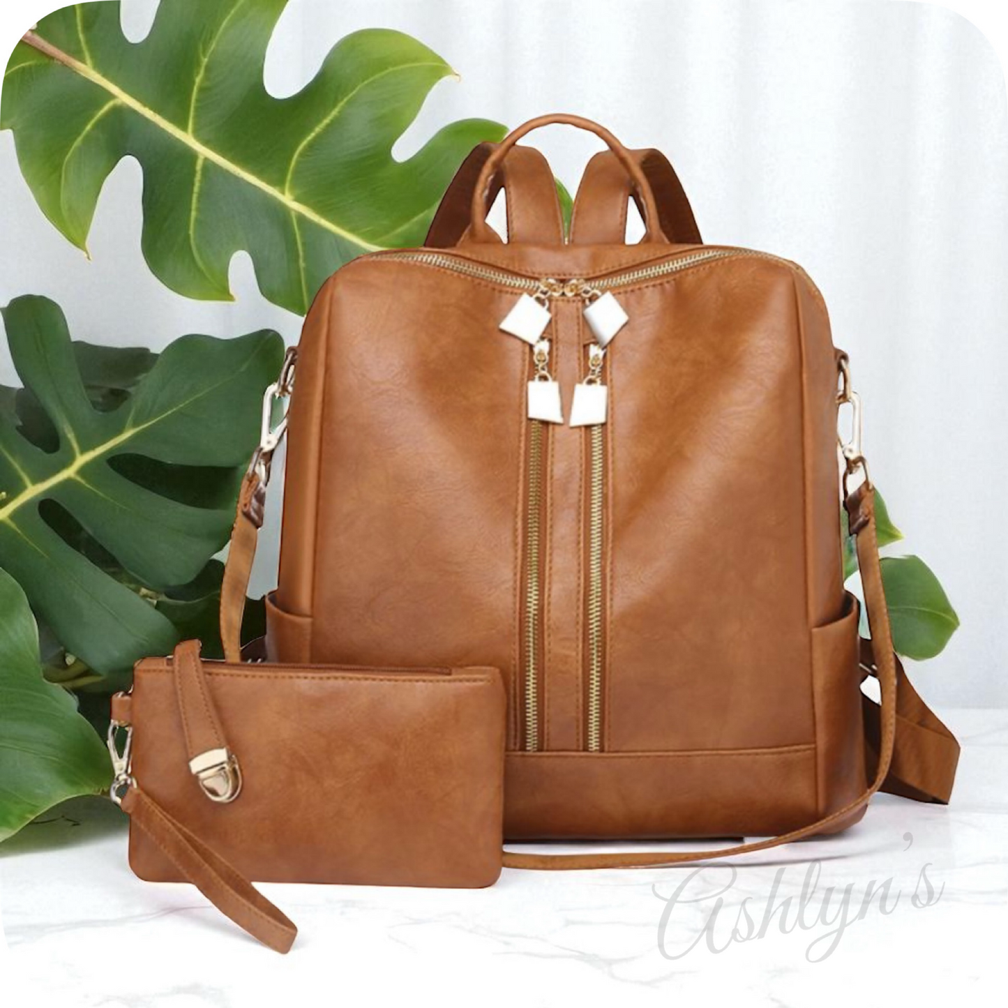 Tan Versatile Backpack with Pouch-Satchel-Purse-Shoulder Bag