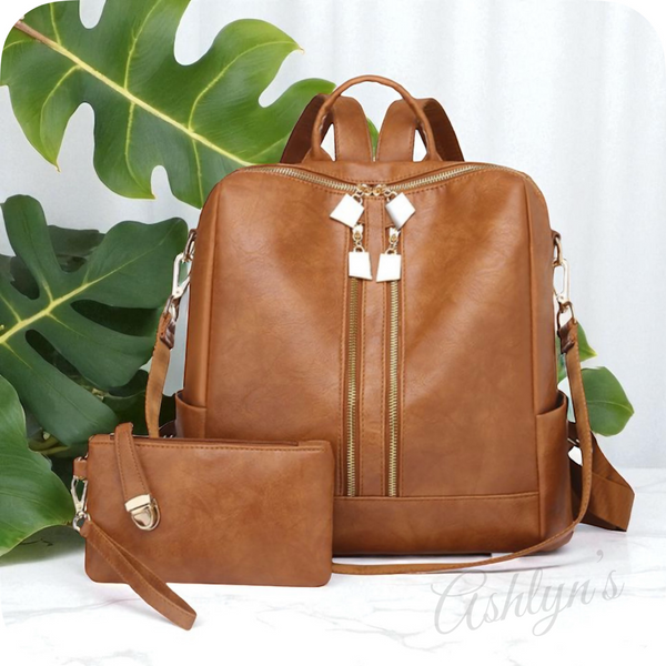 Tan Versatile Backpack with Pouch-Satchel-Purse-Shoulder Bag