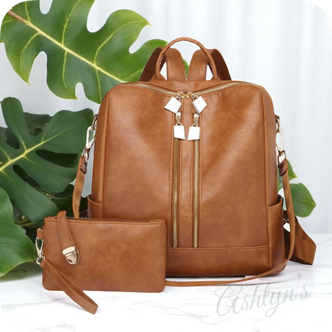 Tan Versatile Backpack with Pouch-Satchel-Purse-Shoulder Bag