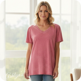 ZENANA Washed Classic V Neck Short Sleeve Tunic Top