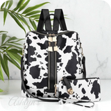 Cow Print Versatile Backpack with Pouch-Satchel-Purse-Shoulder Bag