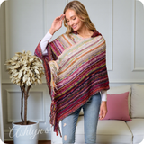Casually Classy Multi Burgundy Pink Color Mix Hooded Knit Poncho-Sweater