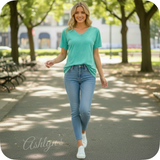 ZENANA Washed Classic V Neck Short Sleeve Tunic Top