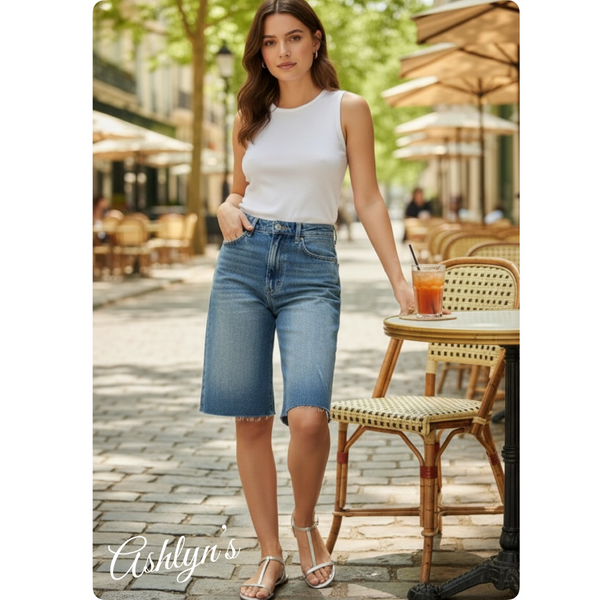 JUDY BLUE High Waist Rigid Magic Jorts-Bermuda Shorts