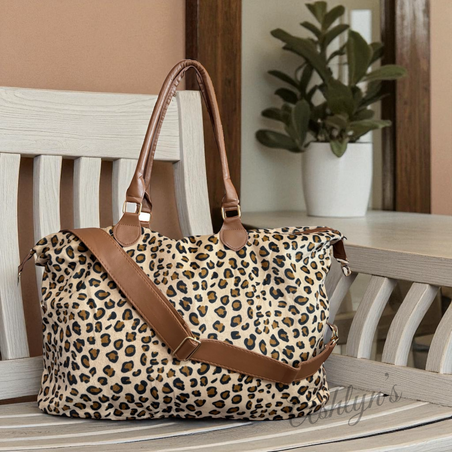 XXL Leopard Print Weekender Tote Bag-Shoulder Bag-Sling Bag-Purse