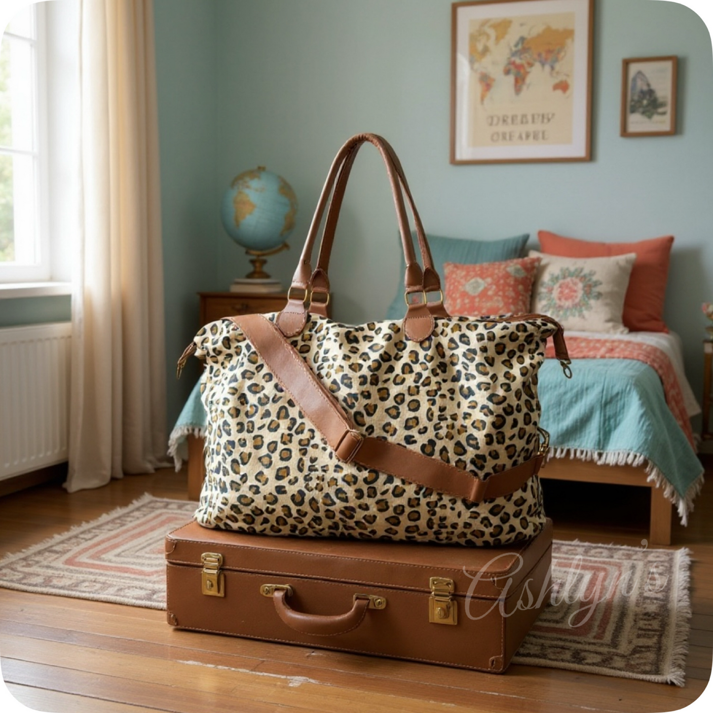 XXL Leopard Print Weekender Tote Bag-Shoulder Bag-Sling Bag-Purse