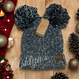 Cozy Cute Thick Pepper Knit Dual Pom Adult CC Beanies-Winter Hat