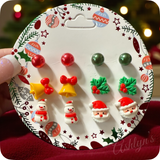 Adorable Set of 6 Christmas Theme Stud Earrings