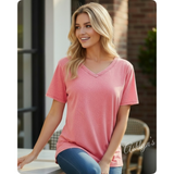 ZENANA Washed Classic V Neck Short Sleeve Tunic Top