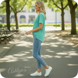 ZENANA Washed Classic V Neck Short Sleeve Tunic Top