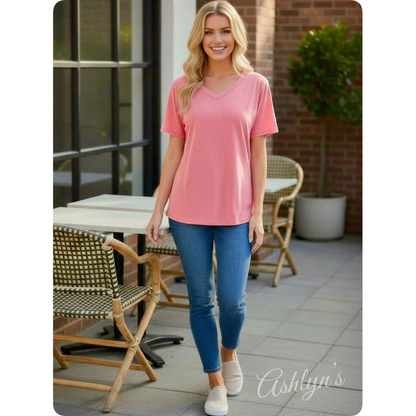 ZENANA Washed Classic V Neck Short Sleeve Tunic Top