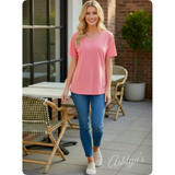 ZENANA Washed Classic V Neck Short Sleeve Tunic Top