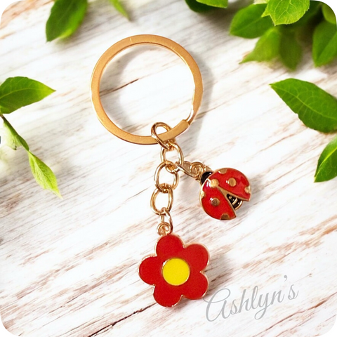 Adorable Fly Away Ladybug Flower Keychain-Purse Charm-Backpack Charm