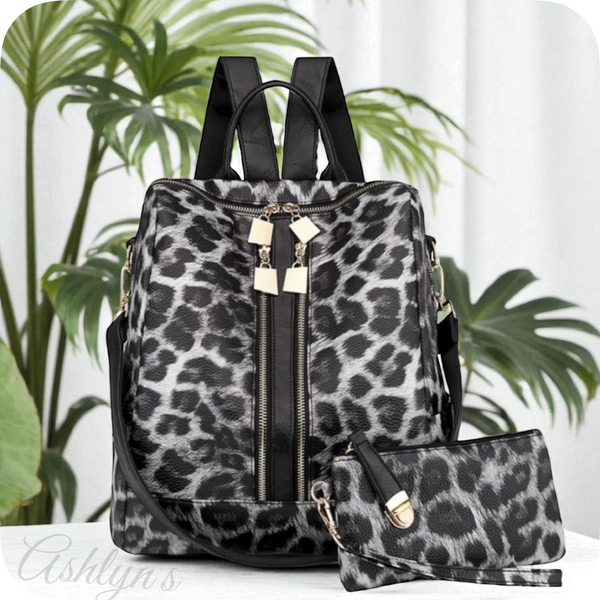 Leopard Print Versatile Backpack with Pouch-Satchel-Purse-Shoulder Bag
