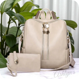 Cream Versatile Backpack with Pouch-Satchel-Purse-Shoulder Bag
