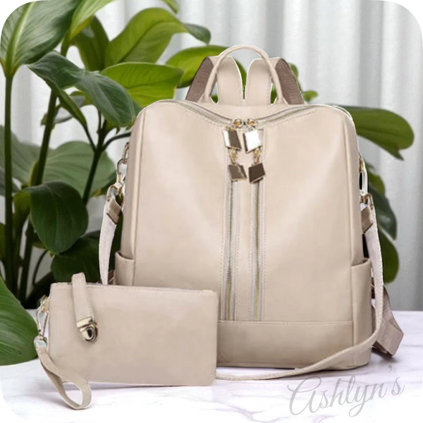 Cream Versatile Backpack with Pouch-Satchel-Purse-Shoulder Bag