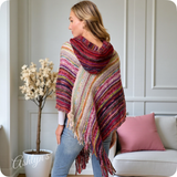 Casually Classy Multi Burgundy Pink Color Mix Hooded Knit Poncho-Sweater