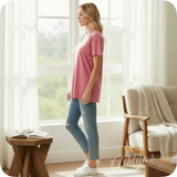 ZENANA Washed Classic V Neck Short Sleeve Tunic Top