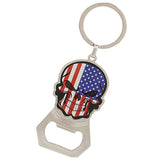 American Flag Print Skull Keychain Bottle Opener