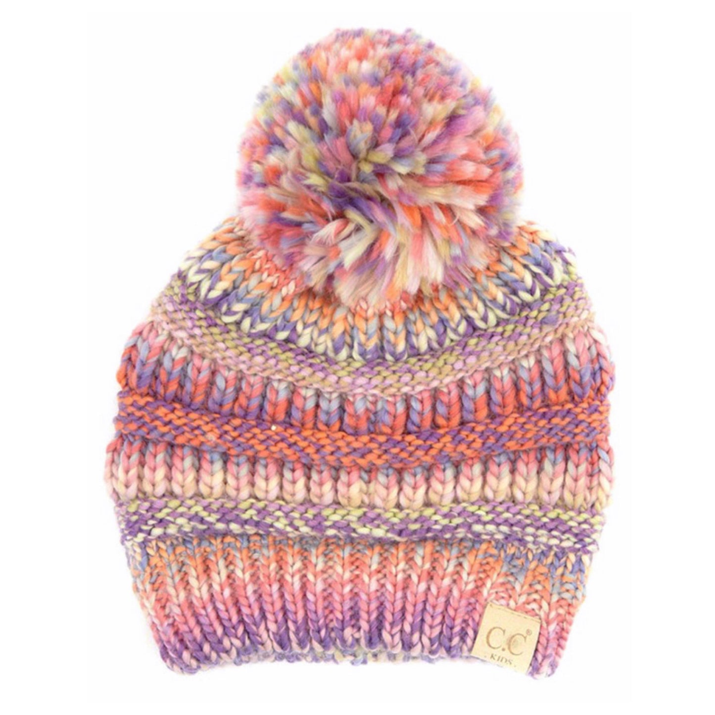Kids Muli Tone Thick Knit Pom CC Beanie