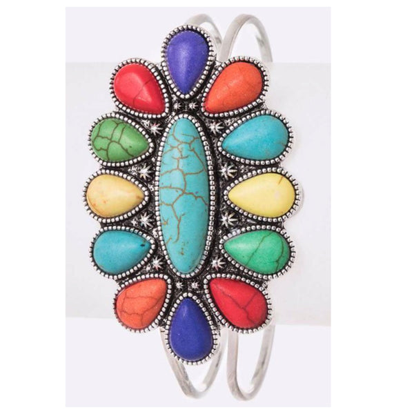 Multi Color Stone Flower Western Bangle Bracelet