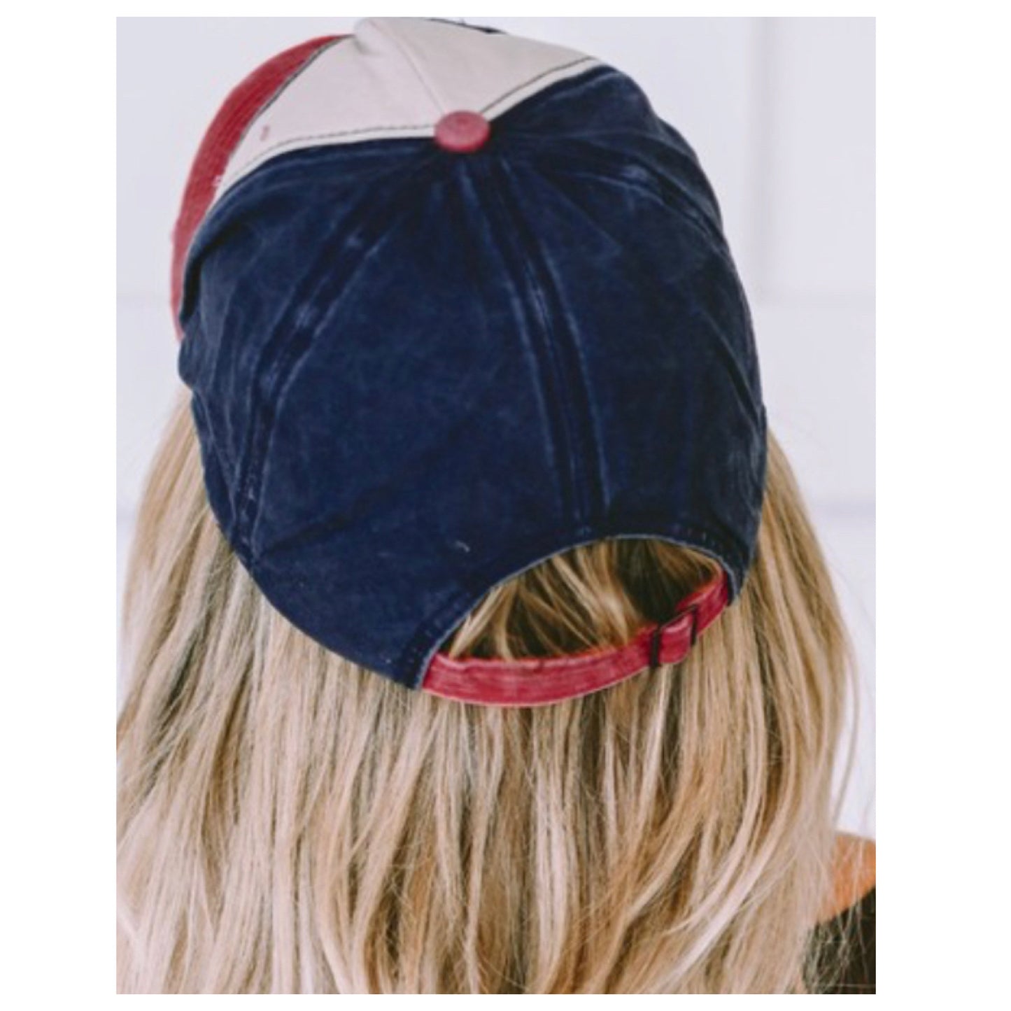 Ashlyn’s “Girl Get It” Motor Racing Red and Blue Distressed Denim Hat