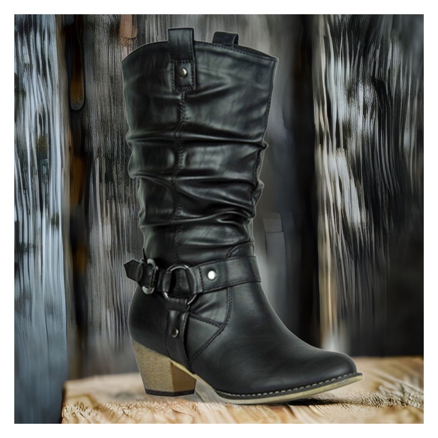 Kickin’ it in Style-Black Western Style Ankle Boots-Womens-Heel