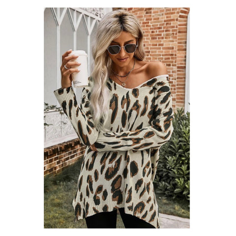Special- Hello Beautiful! V Neck Long Sleeve Leopard Sweater Top