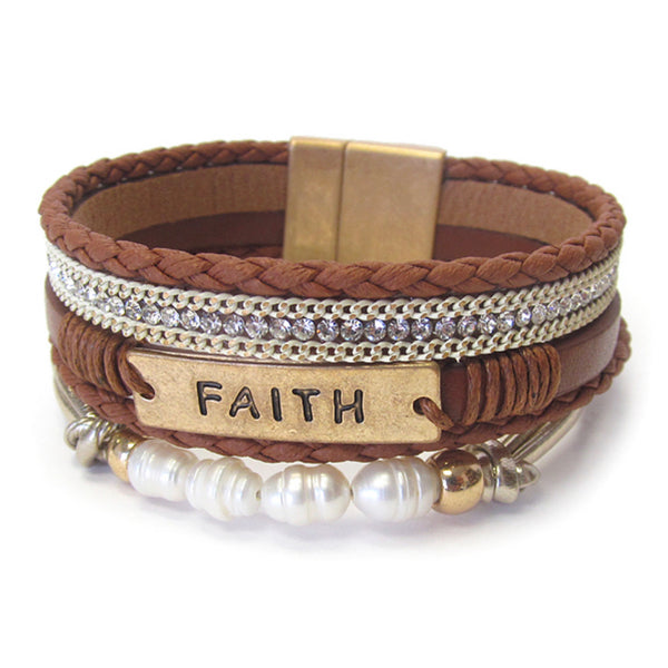 Beautiful FAITH Leather Wrap Magnetic Bracelet