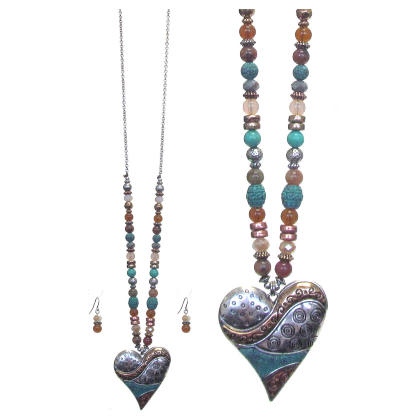 Unique Vintage Textured Heart Necklace Set
