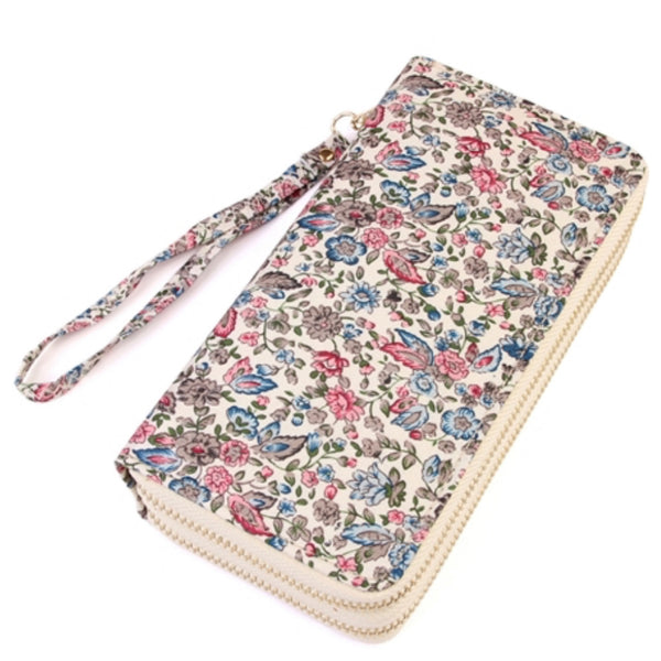 Pink, Blue Floral Thick Faux Leather Dual Side Wallet