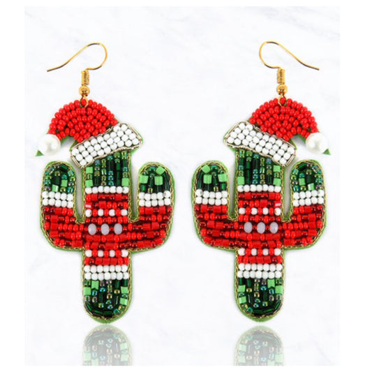 Crazy Fun Beaded Cactus Ugly Sweater Earrings