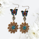 Adorable Butterfly with Sparkle Flower Drop Earrings