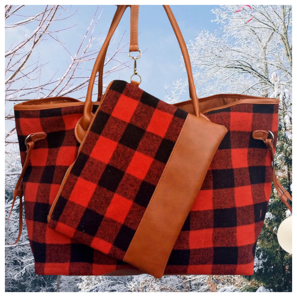 Limited Time Sale! Crazy Fun Red Buffalo Plaid Tote and Clutch Set