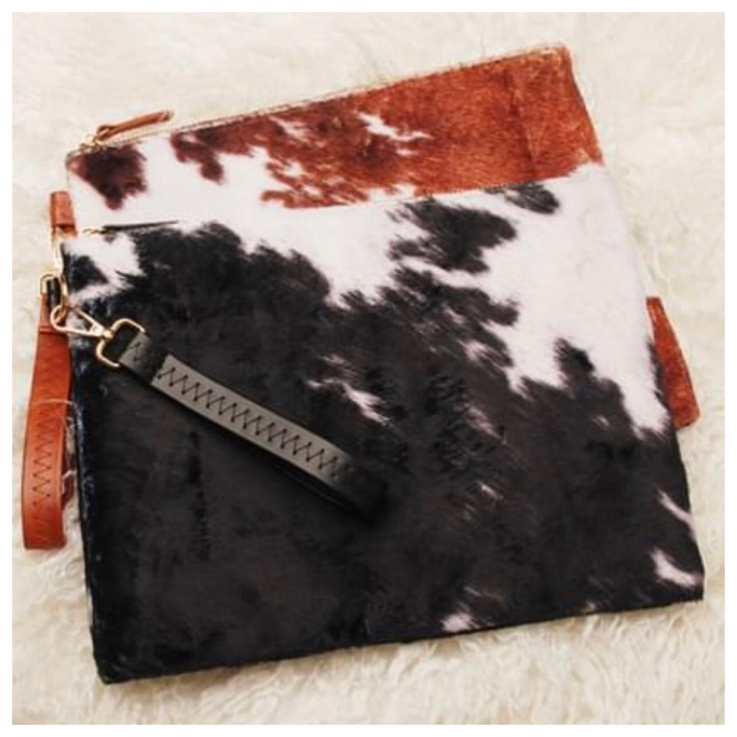 Round Em’ Up, Jennifer Cowhide Print Tote, Clutch Bag Set